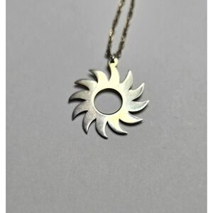 Sterling Silver Sun Necklace Modernist Minimalist Pendant 925